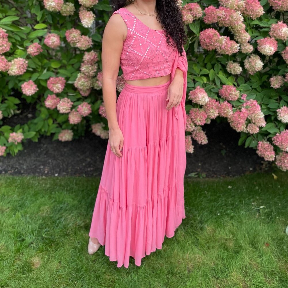 Pink Ruffled Crop Top & Skirt